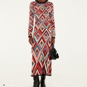 FARM Rio multi color long sleeve knit maxi dress